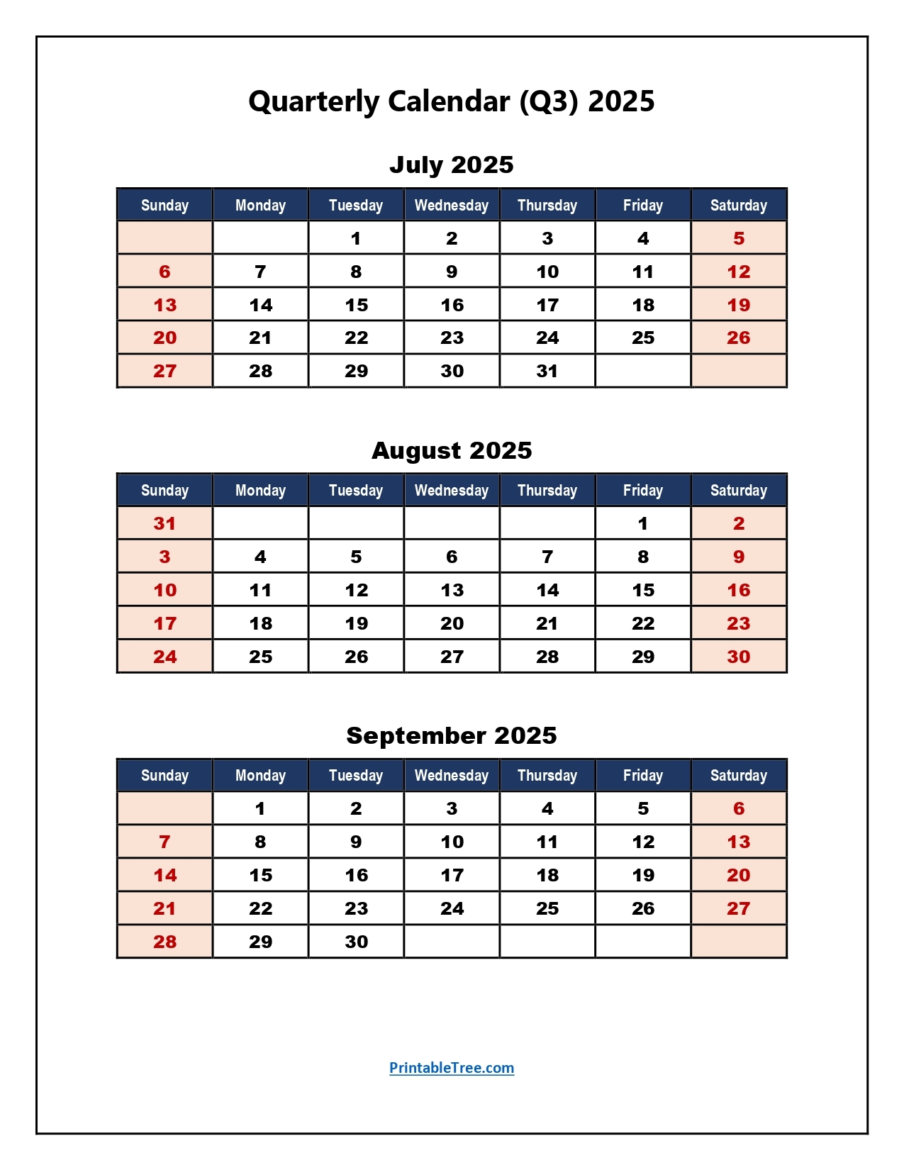 2025 Quarterly Calendar Blank