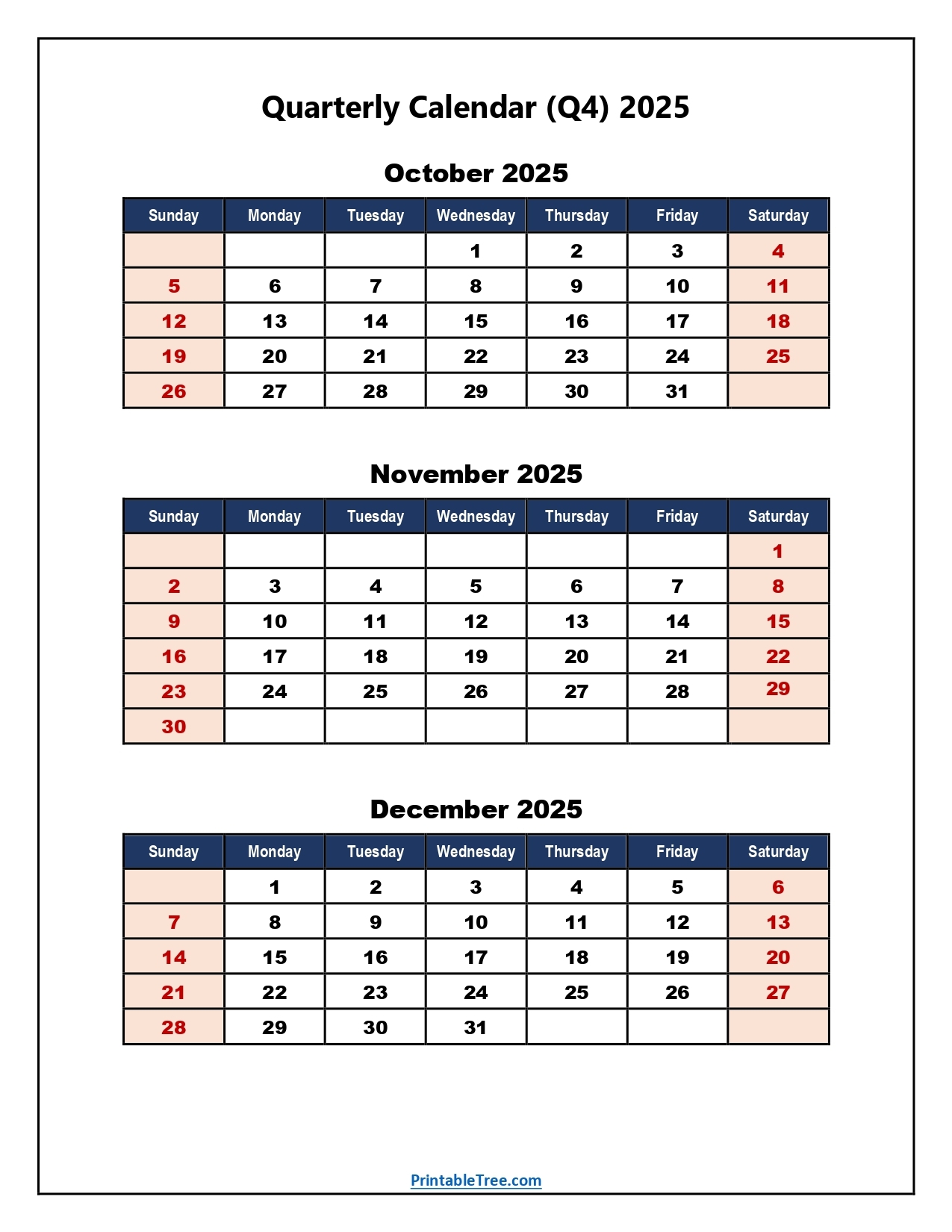 Q4 Quarterly Calendar 2025 Printable PDF Templates Q4 Quarterly Calendar 2025 Printable PDF Templates