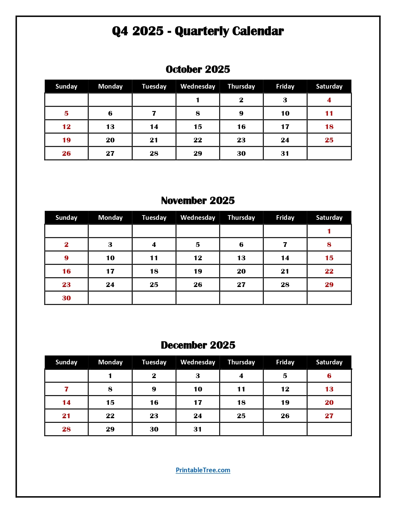 Q4 Quarterly Calendar 2025 Printable PDF Templates Q4 Quarterly Calendar 2025 Printable PDF Templates