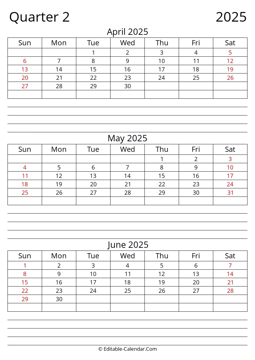 Quarter 2 Of 2025 Editable Calendar In Excel Word PDF Quarter 2 Of 2025 Editable Calendar In Excel Word PDF