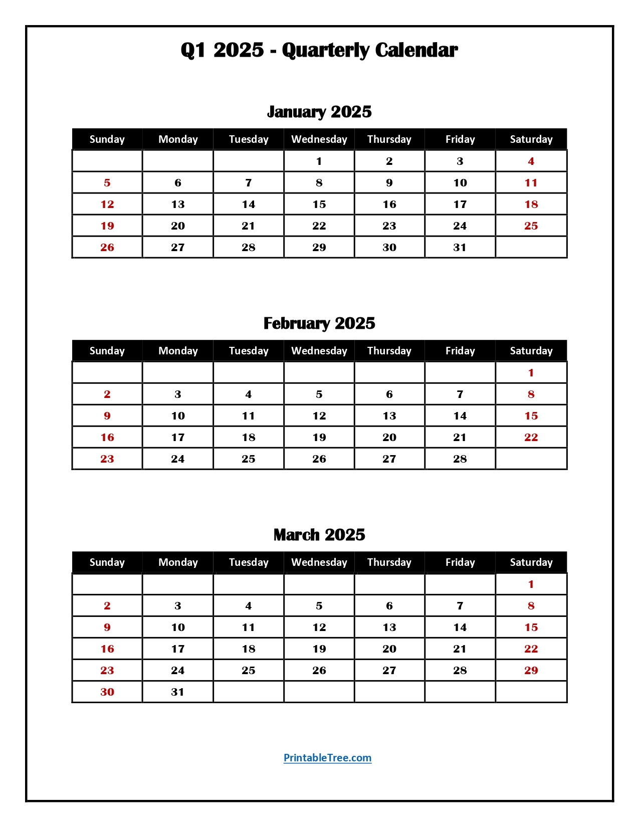 Quarterly Calendar 2025 Free Printable PDF Templates