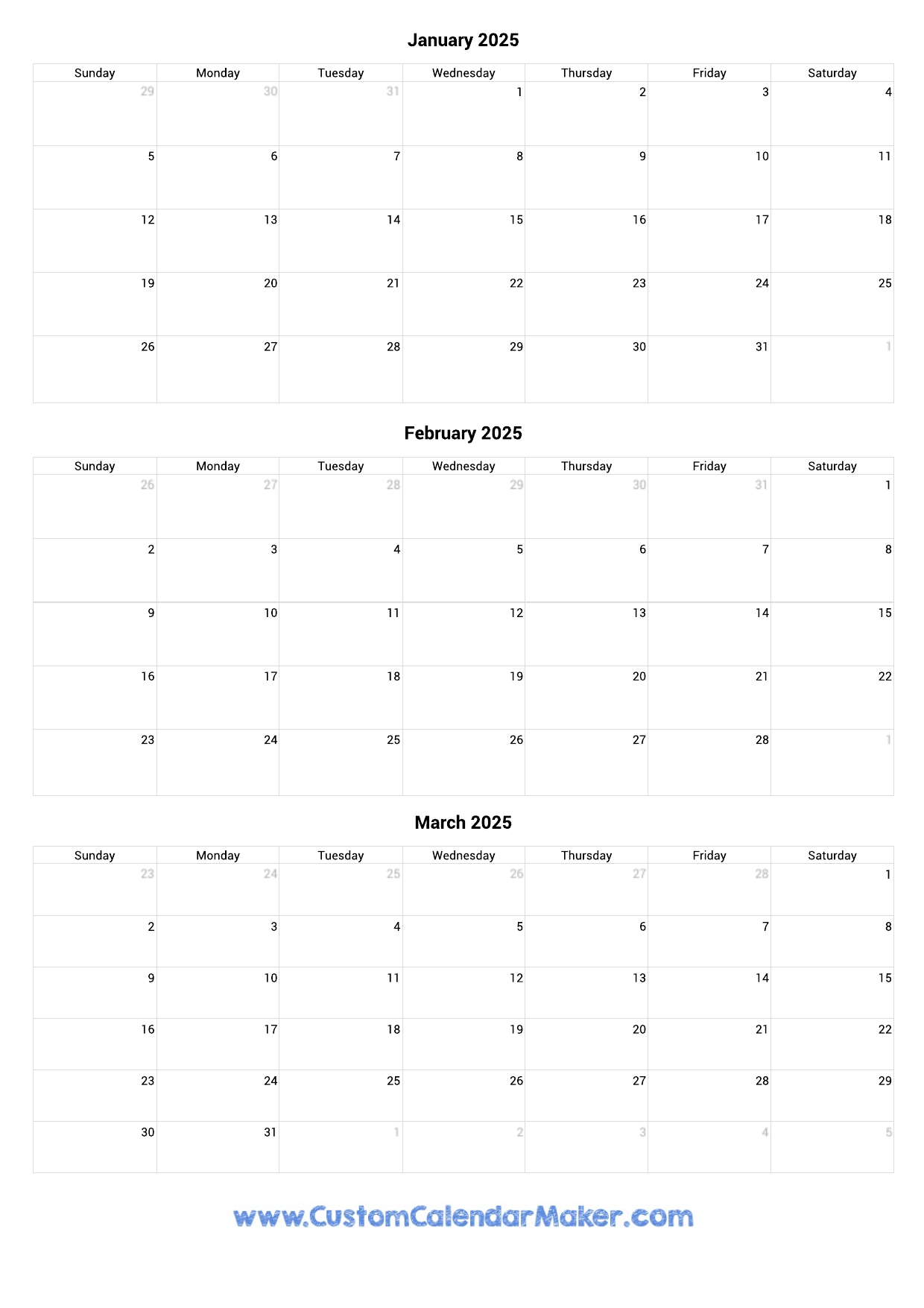 Blank 2025 Calendar In Word