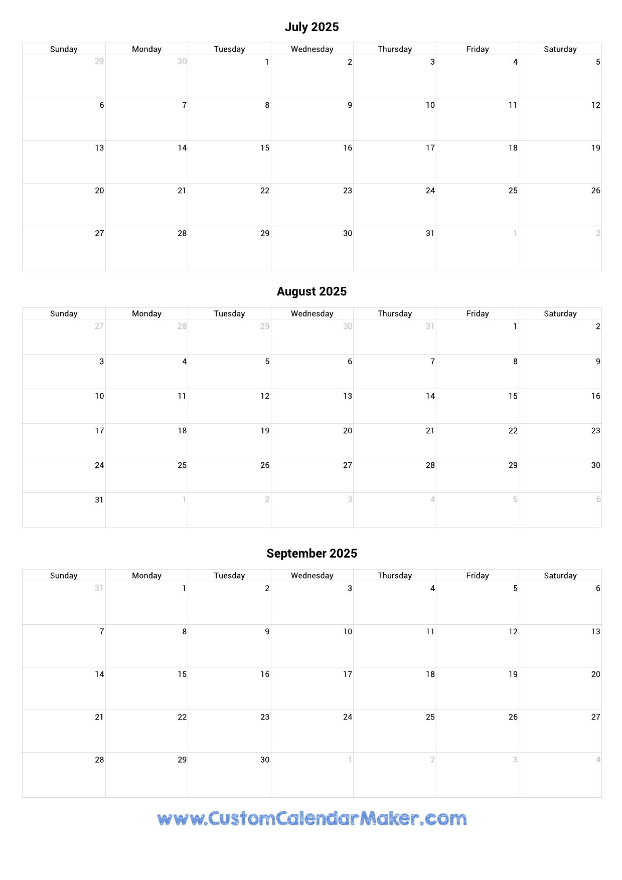Quarterly Calendar 2025 Q1 Q2 Q3 Q4 Printable Templates