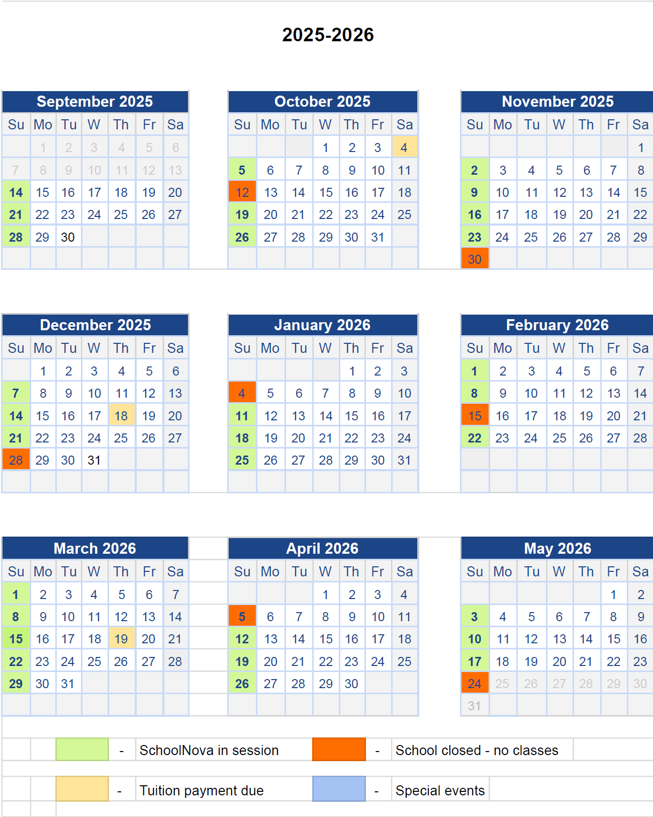 School Calendar 2025 2026 SchoolNova