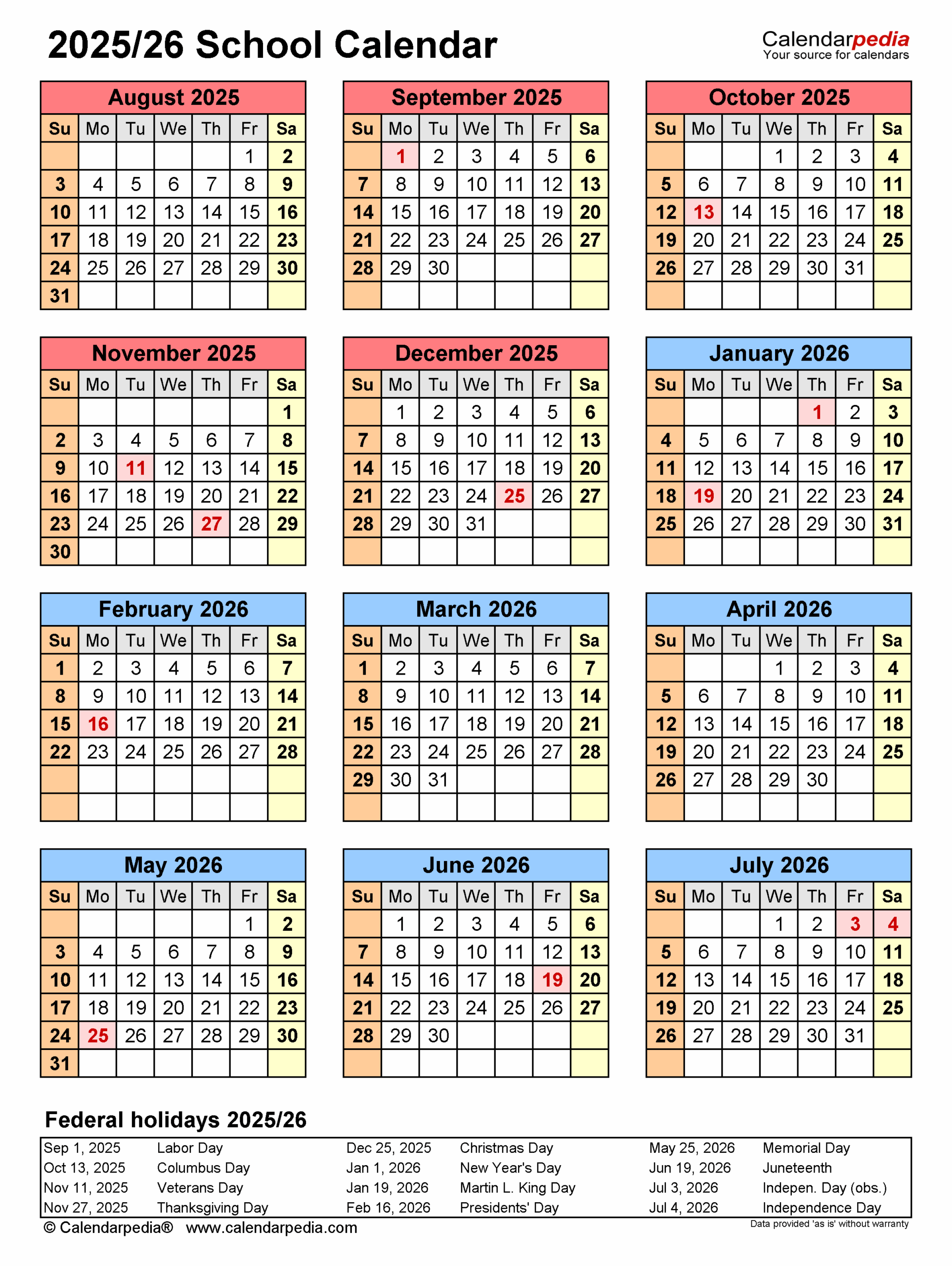 Blank Monthly Calendar School Year 2025