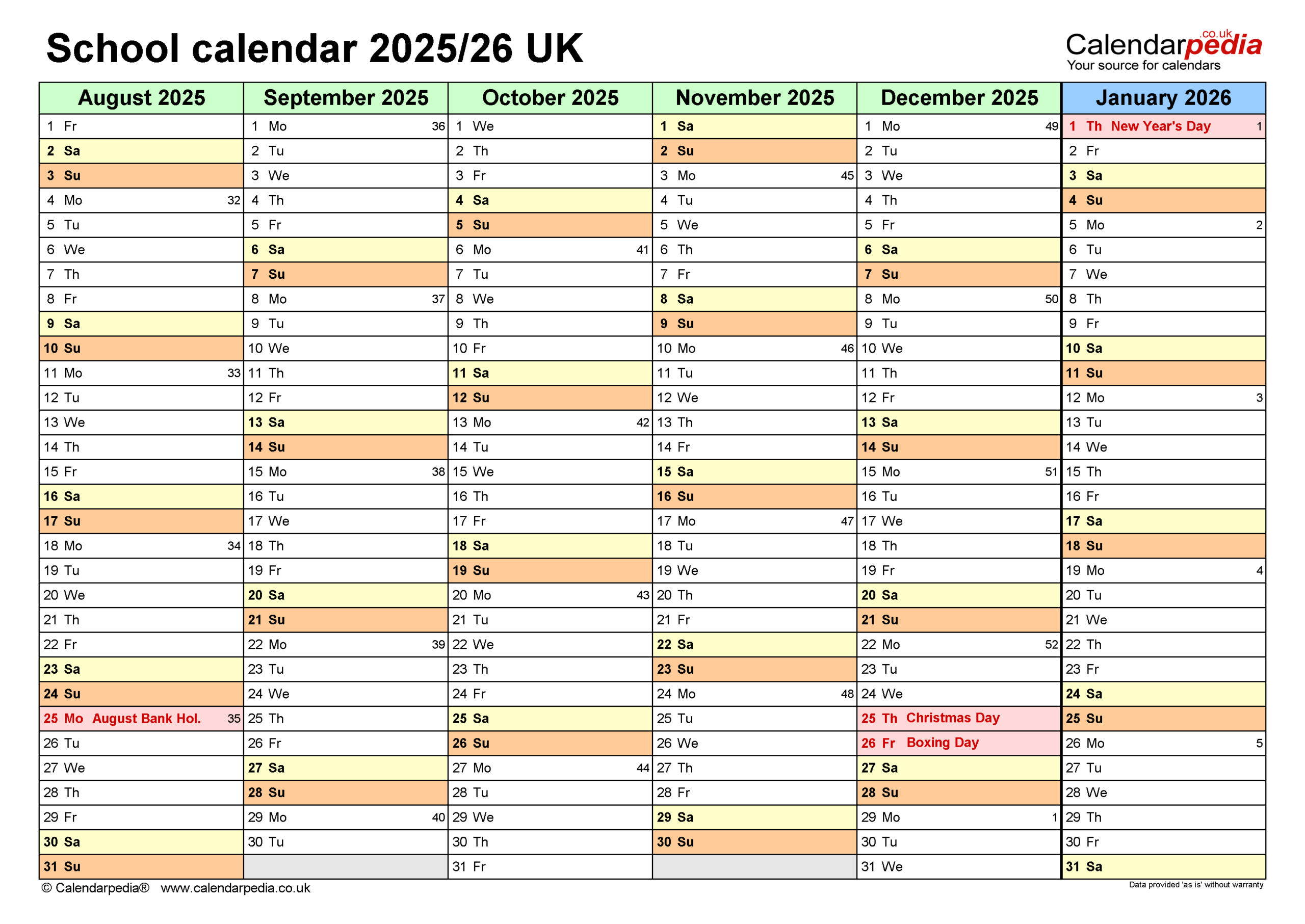 School Calendars 2025 26 UK Free Printable PDF Templates
