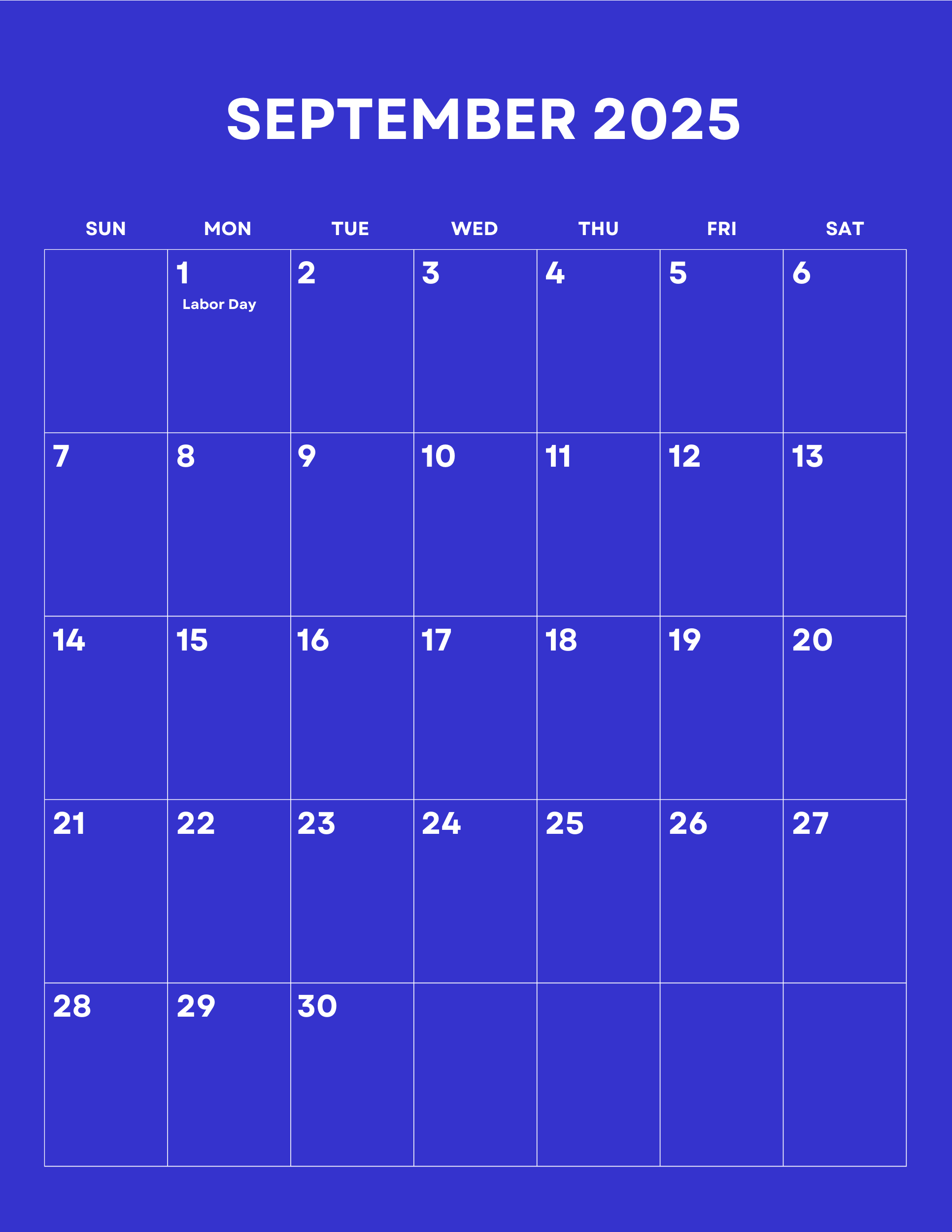 September 2025 Calendar My Calendar Land