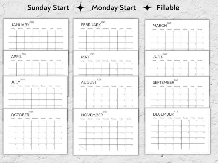 Simple 2025 Calendar Printable 2025 Monthly Planner Portrait Sunday Monday Start 2025 Elegant Monthly Calendar Wall Calendar 2025 Etsy