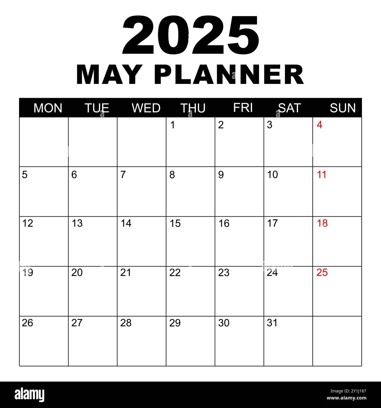 Simple 2025 Year Calendar Week Stock Vector Images Page 2 Alamy