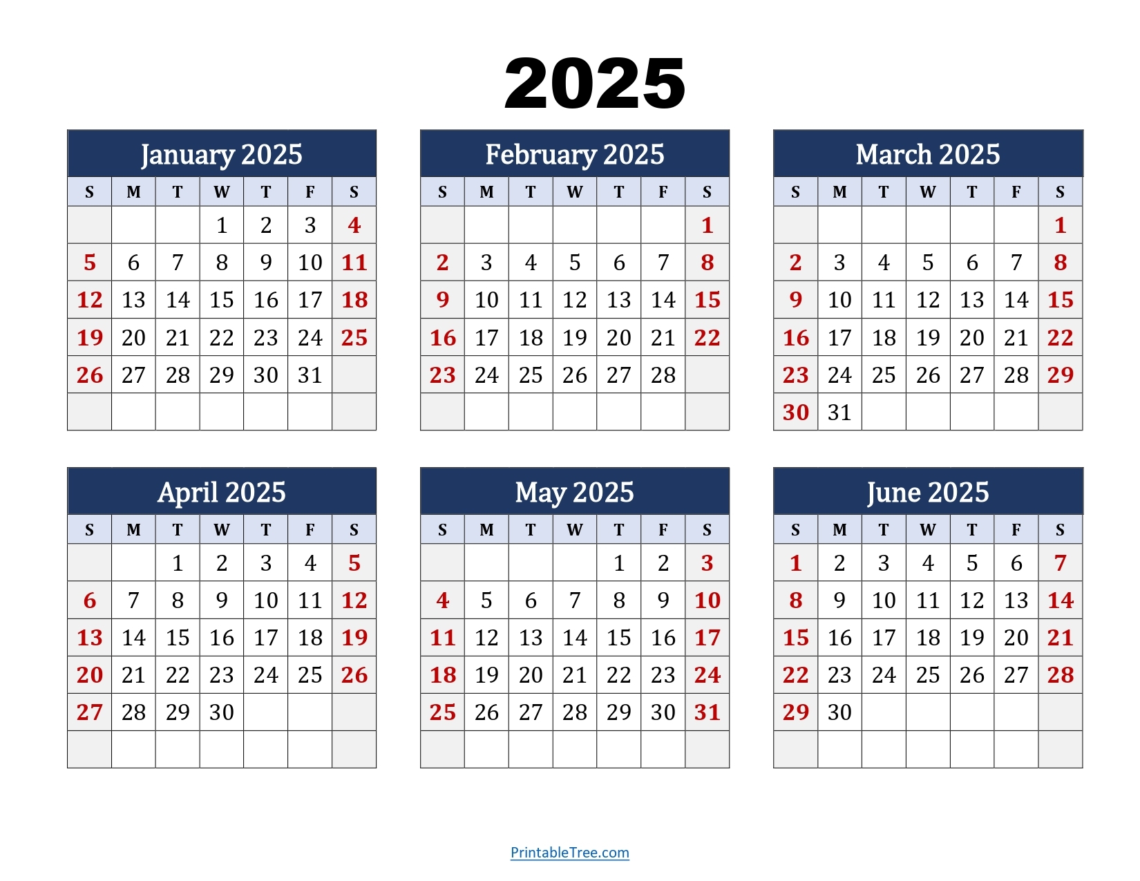 Six Month Calendar 2025 2026 Printable PDF 6 Months Calendar