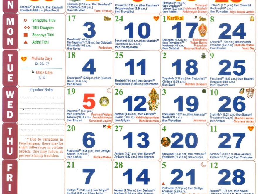 Tamil Calendar November Month 2025