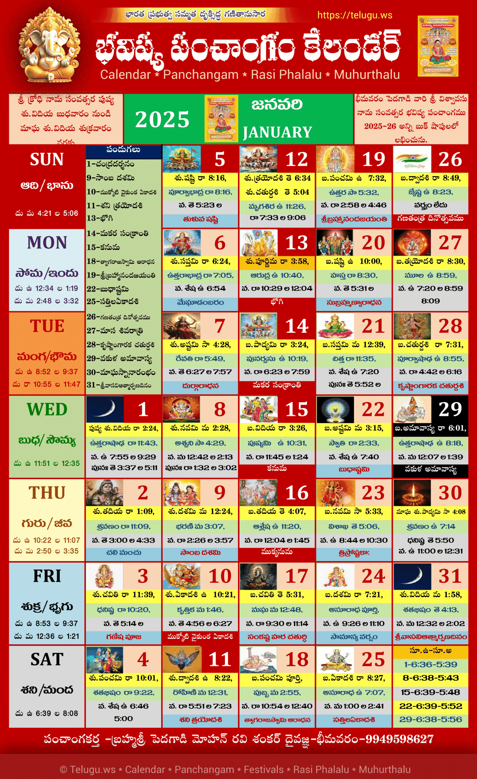 December 2025 Telugu Calendar