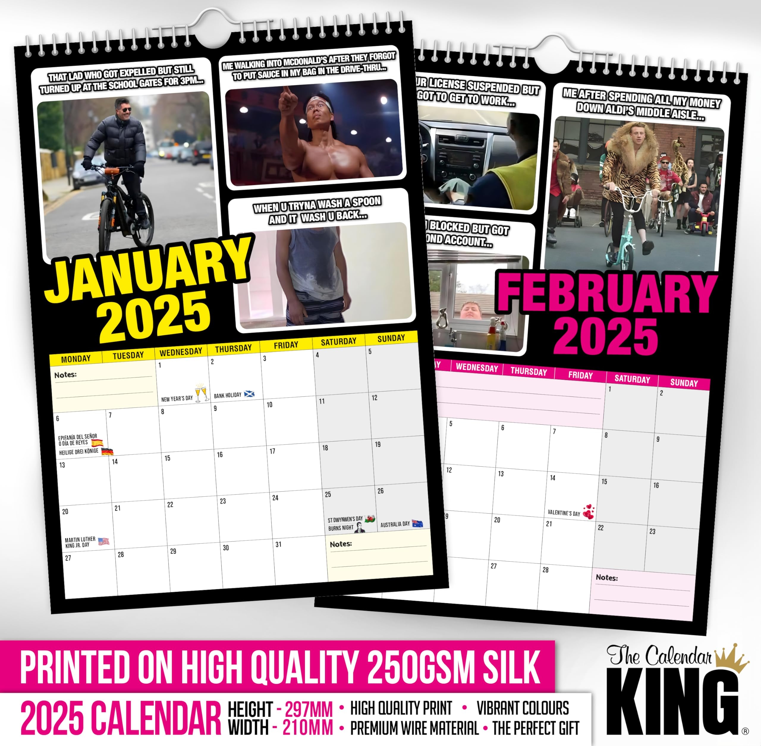 The Calendar King World s Greatest Memes 2025 Wall Calendar Full Colour A4 Size Amazon co uk Stationery Office Supplies