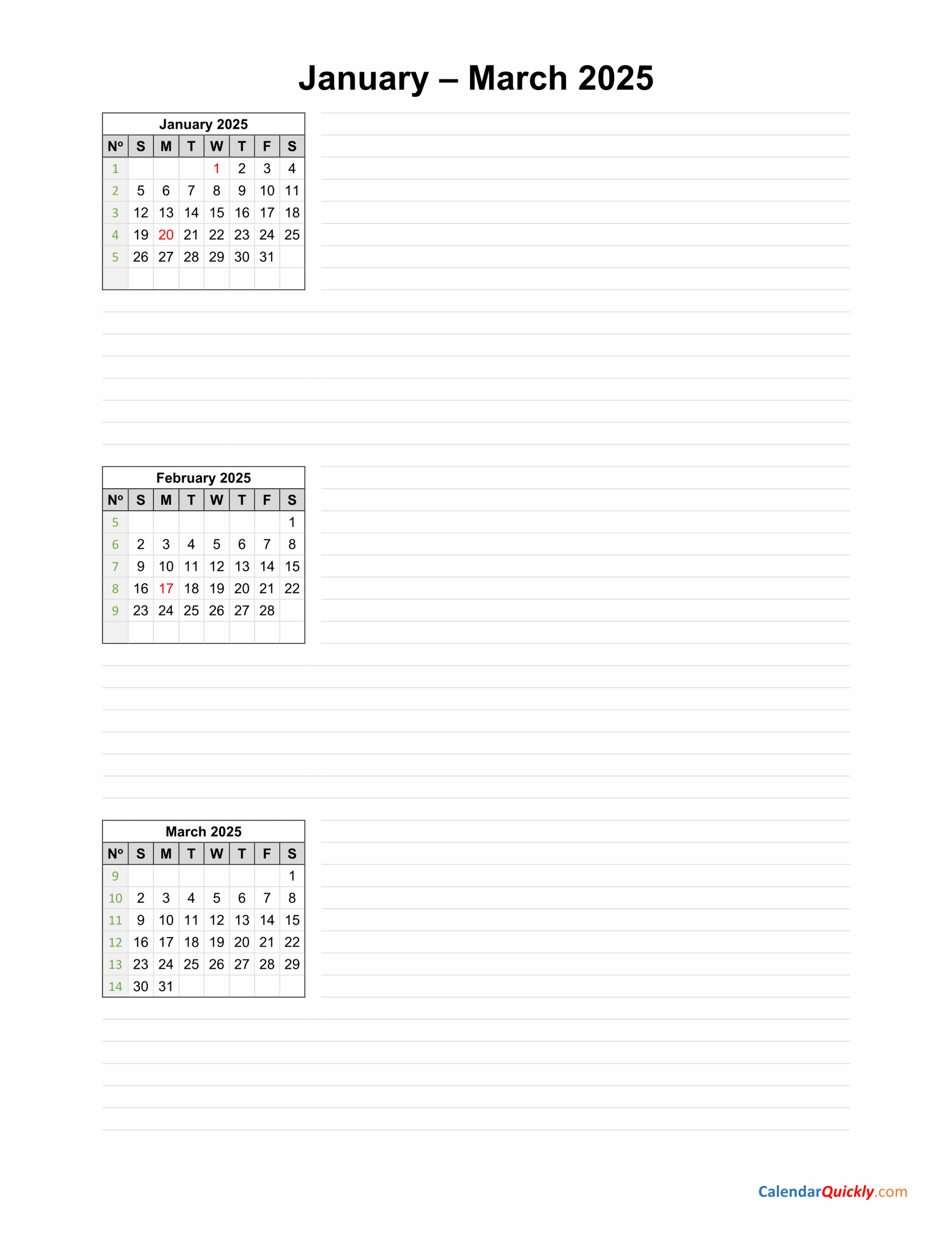 Blank 3 Month Calendar 2025