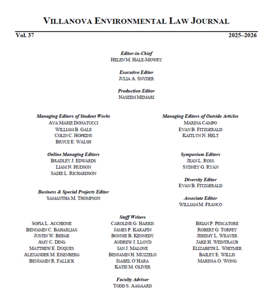 Villanova Environmental Law Journal Villanova University