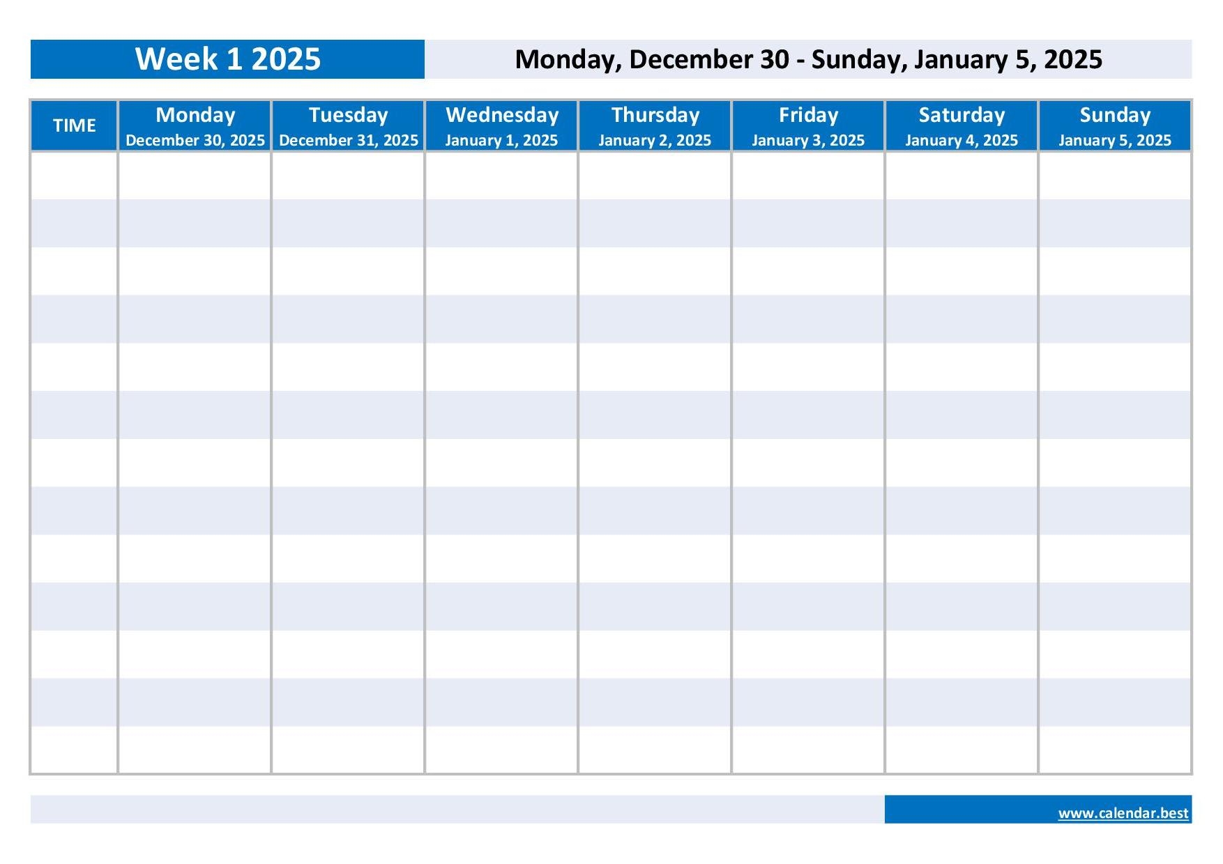 2025 Blank Calendar Mon Frid