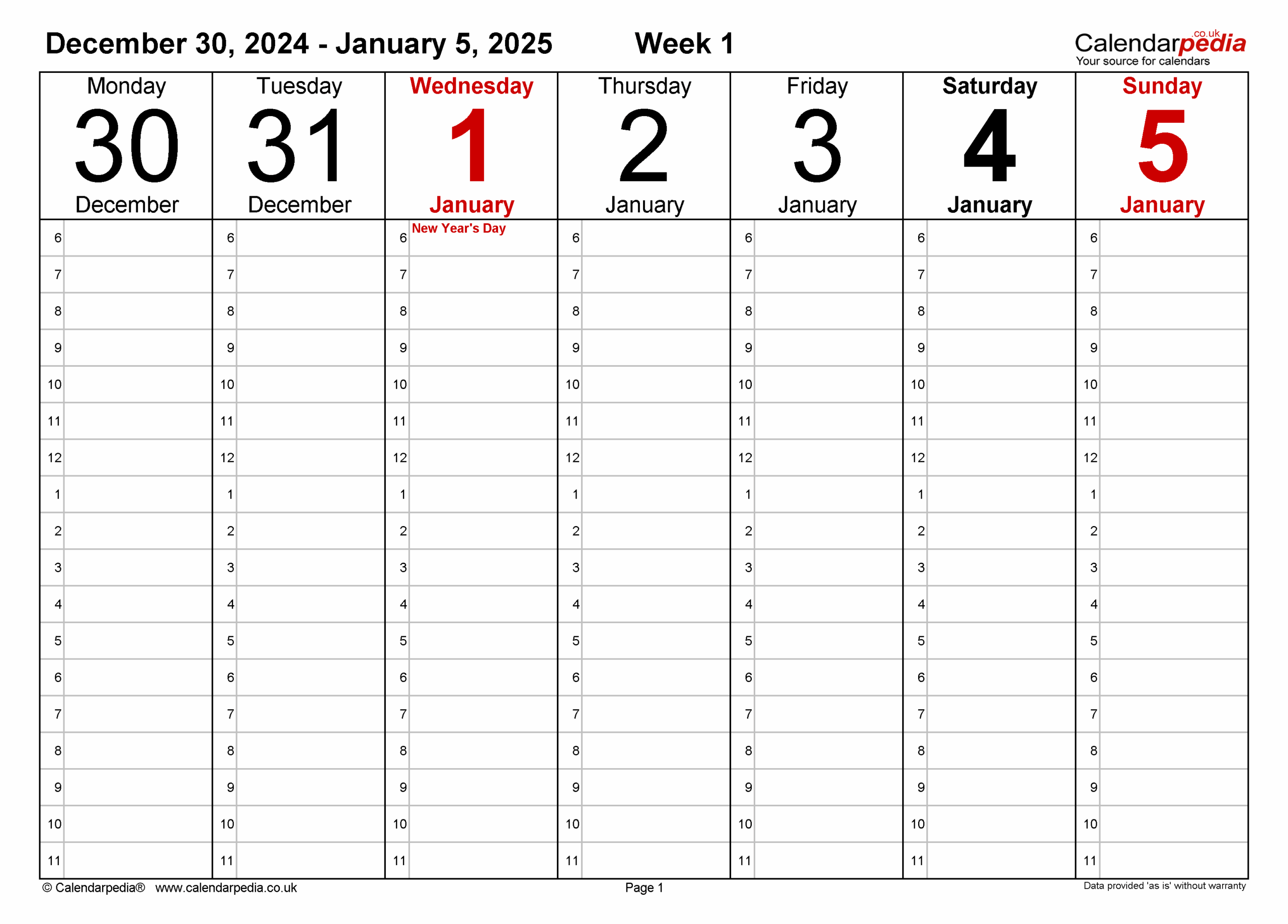 Weekly Calendar 2025 UK Free Printable Templates For PDF