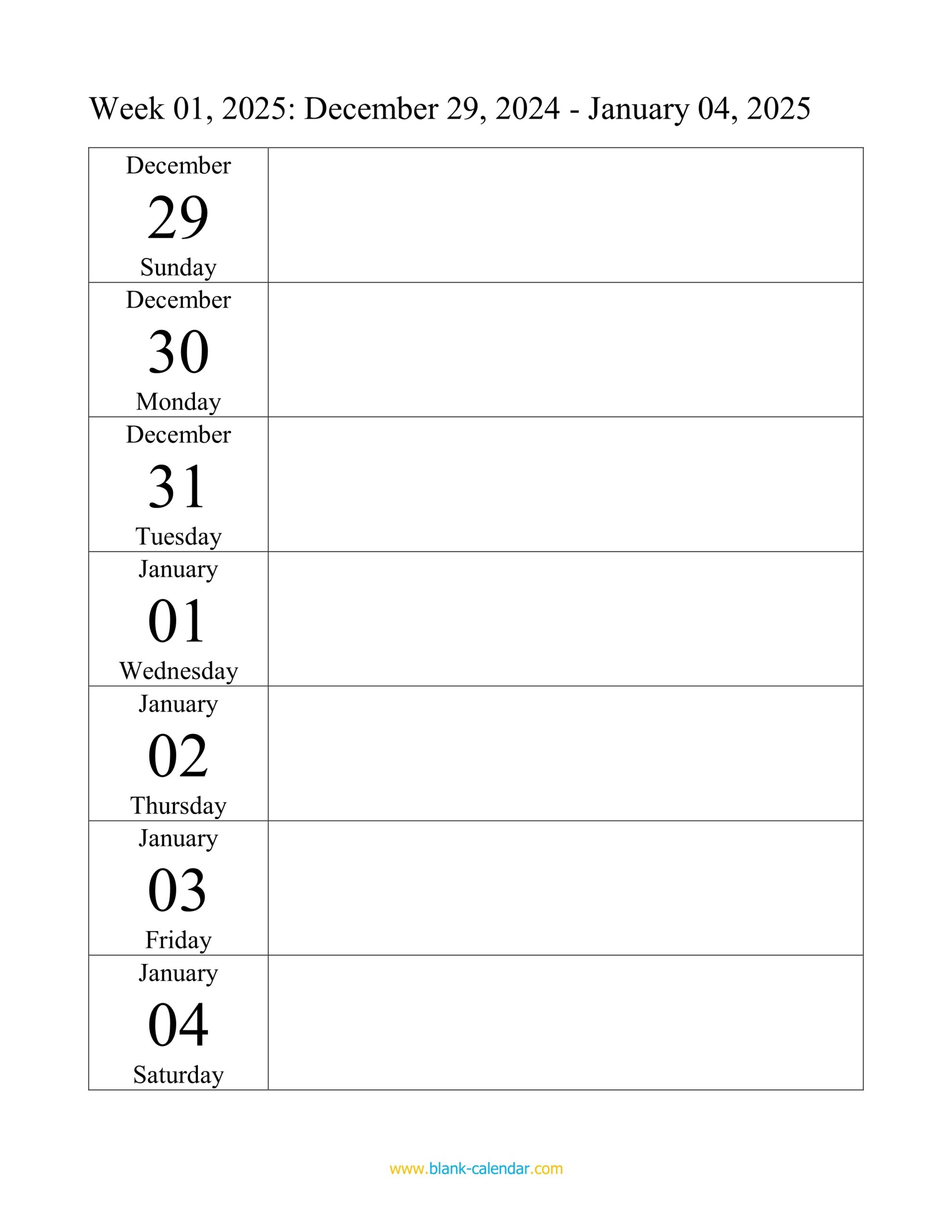 2025 Blank Calendar Pages Printable