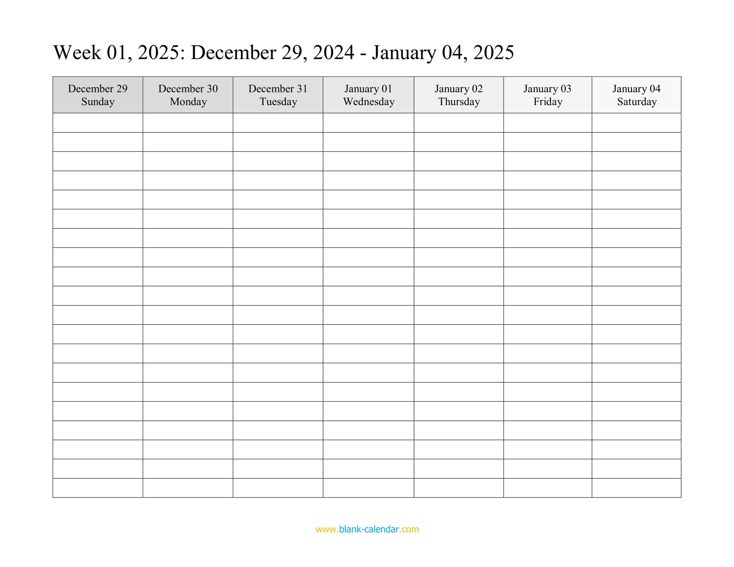 2025 Blank Calendar Templates