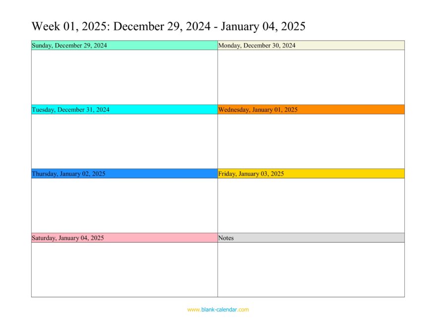 Weekly Calendar 2025 WORD EXCEL PDF