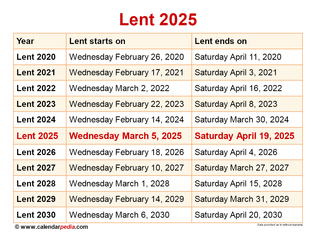 Blank Lent Calendar 2025