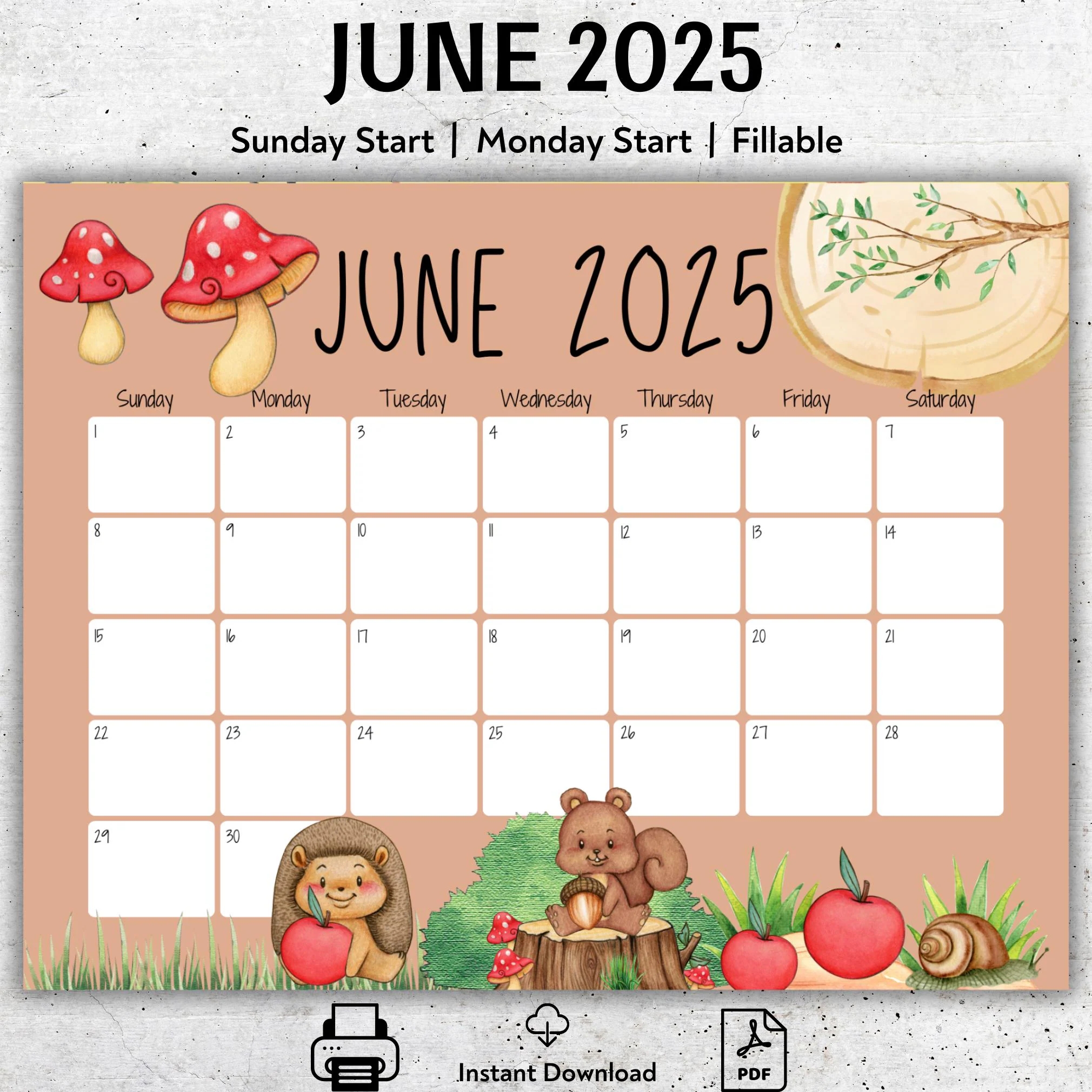 Woodland themed June 2025 Calendar Printable Monthly Planner US Letter Fillable PDF Sunday And Monday Start Options Kid School Calendar Etsy Woodland themed June 2025 Calendar Printable Monthly Planner US Letter Fillable PDF Sunday And Monday Start Options Kid School Calendar Etsy