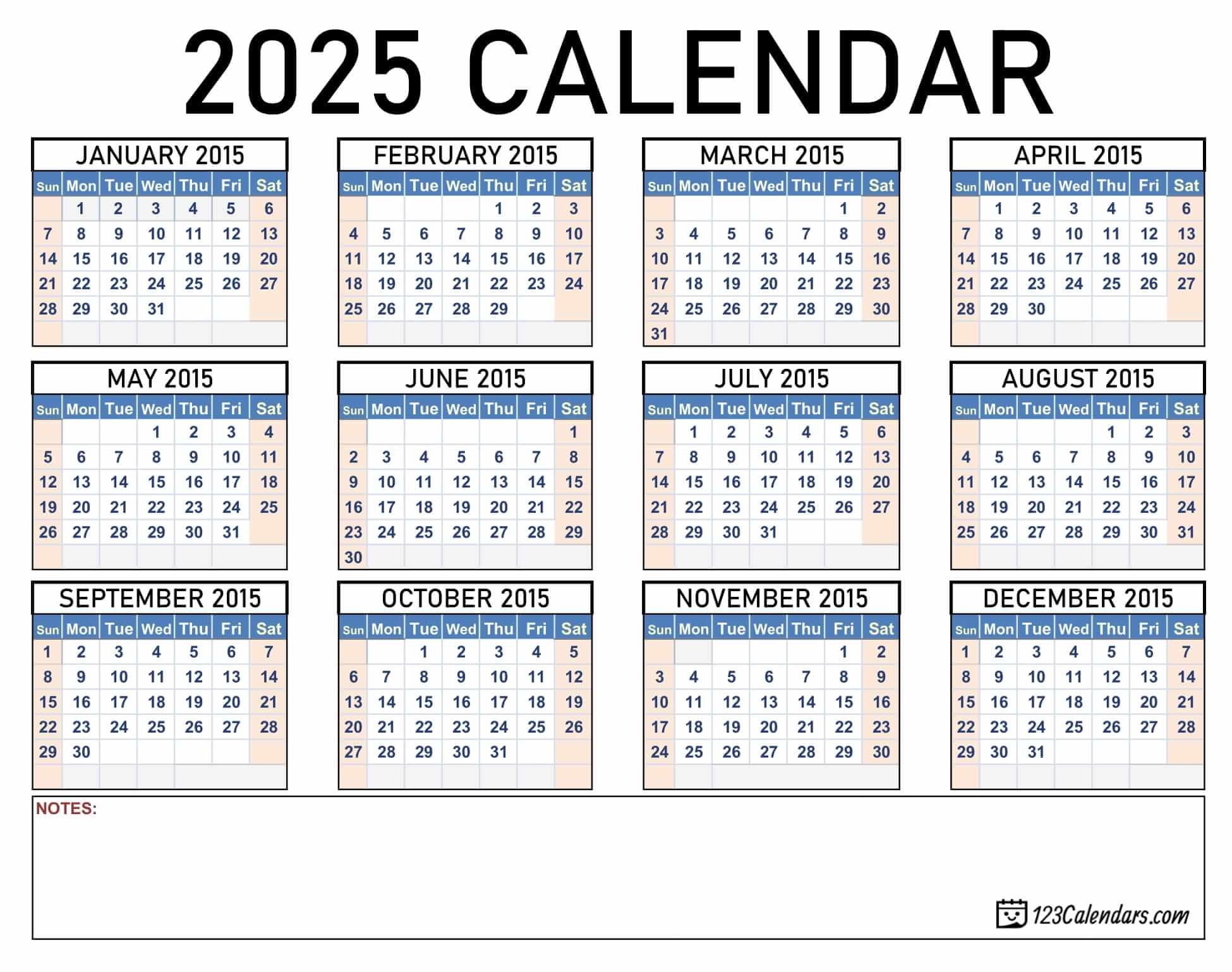 Year 2025 Calendar Templates 123Calendars Year 2025 Calendar Templates 123Calendars