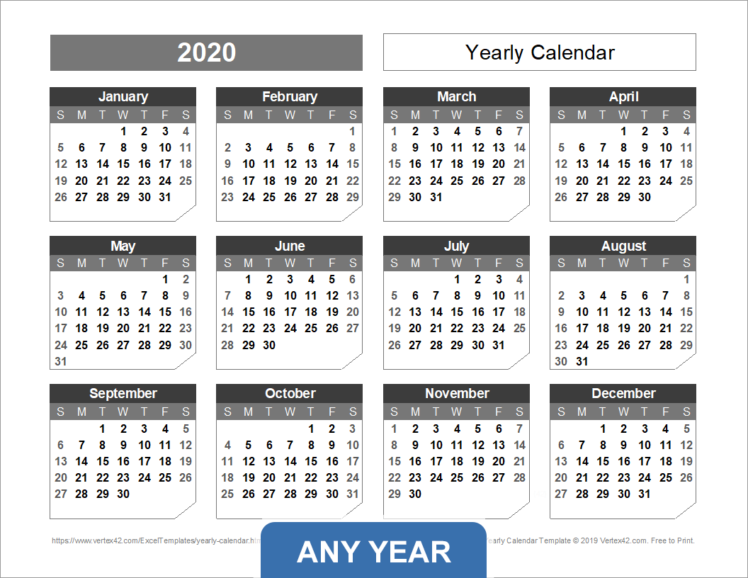 2025 Horizontal Annual Blank Calendar Excel