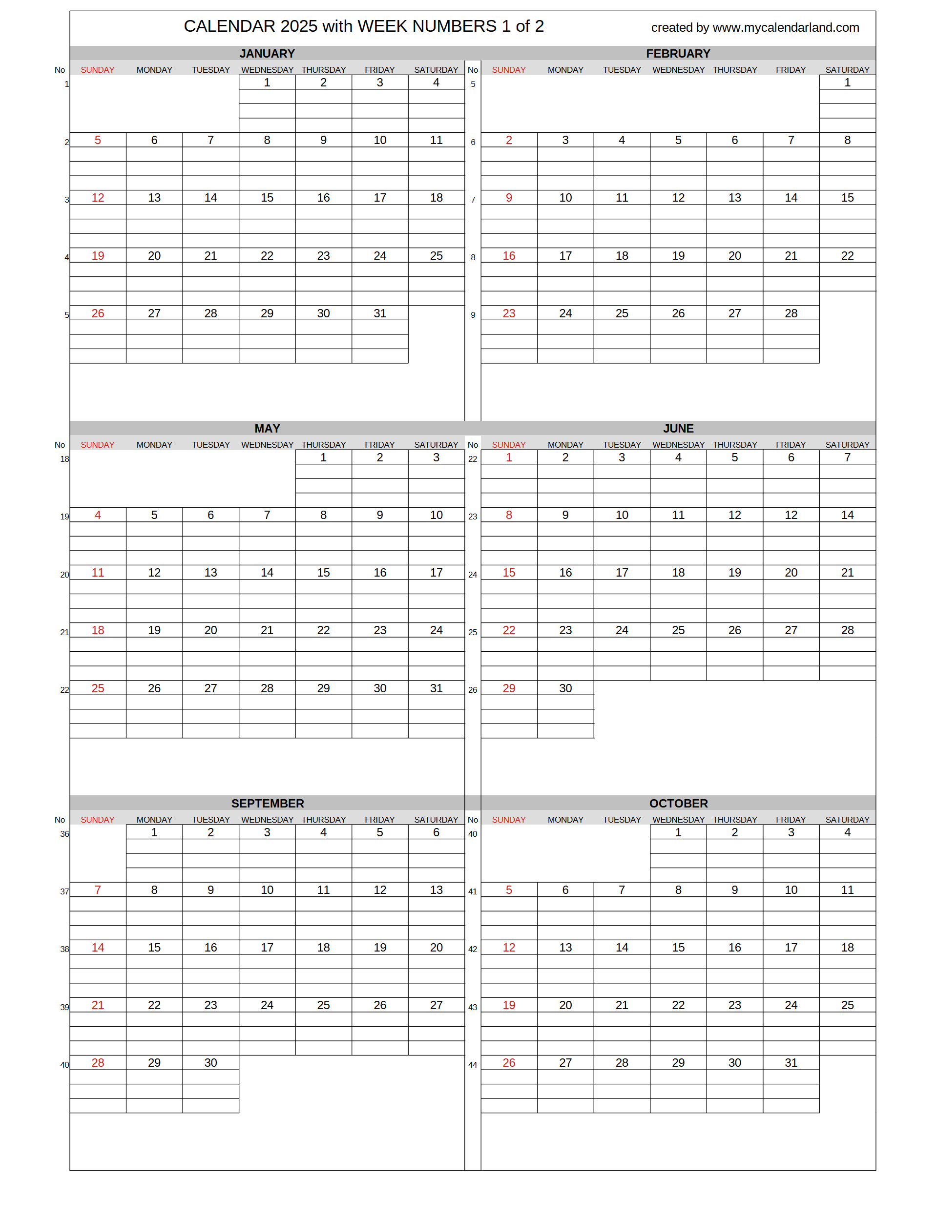 2025 Blank Calendar No Mumber
