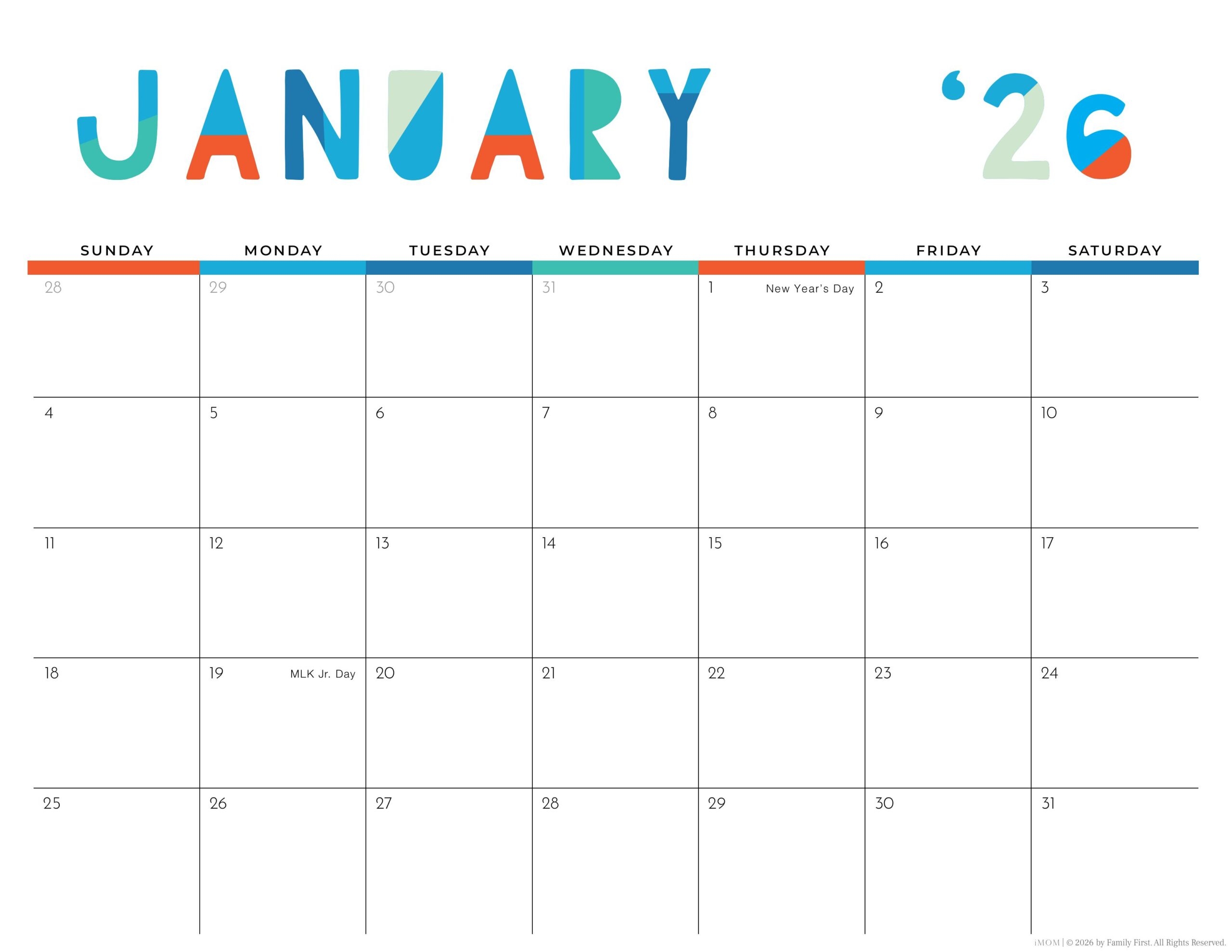 2025 2026 Colorful Printable Calendar For Moms IMOM