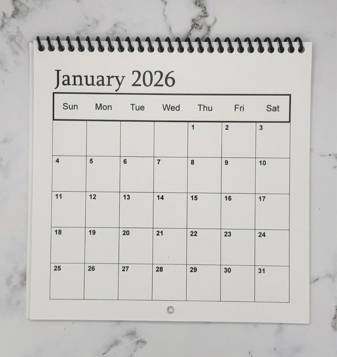 January 2026 Calendar Printable Waterproof