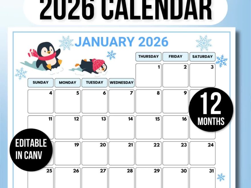 2026 Calendar 2026 Cute Kids Calendar 2026 Monthly Planner 2026 Planner 2026 Wall Calendar Monthly Planner 2026 2026 Editable Planner Etsy