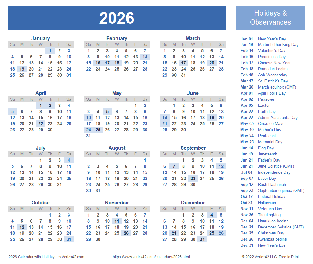 Printable2026calendars Free January 2026 Calendar Holidays Printable2026calendars Free January 2026 Calendar Holidays