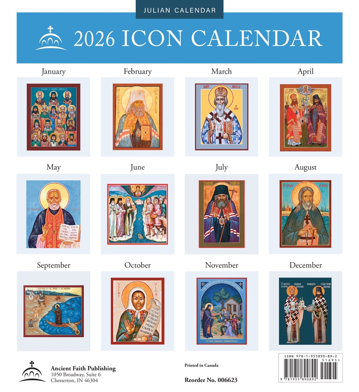 2026 Icon Calendar Saints Of North America Julian Version Old Calendar 