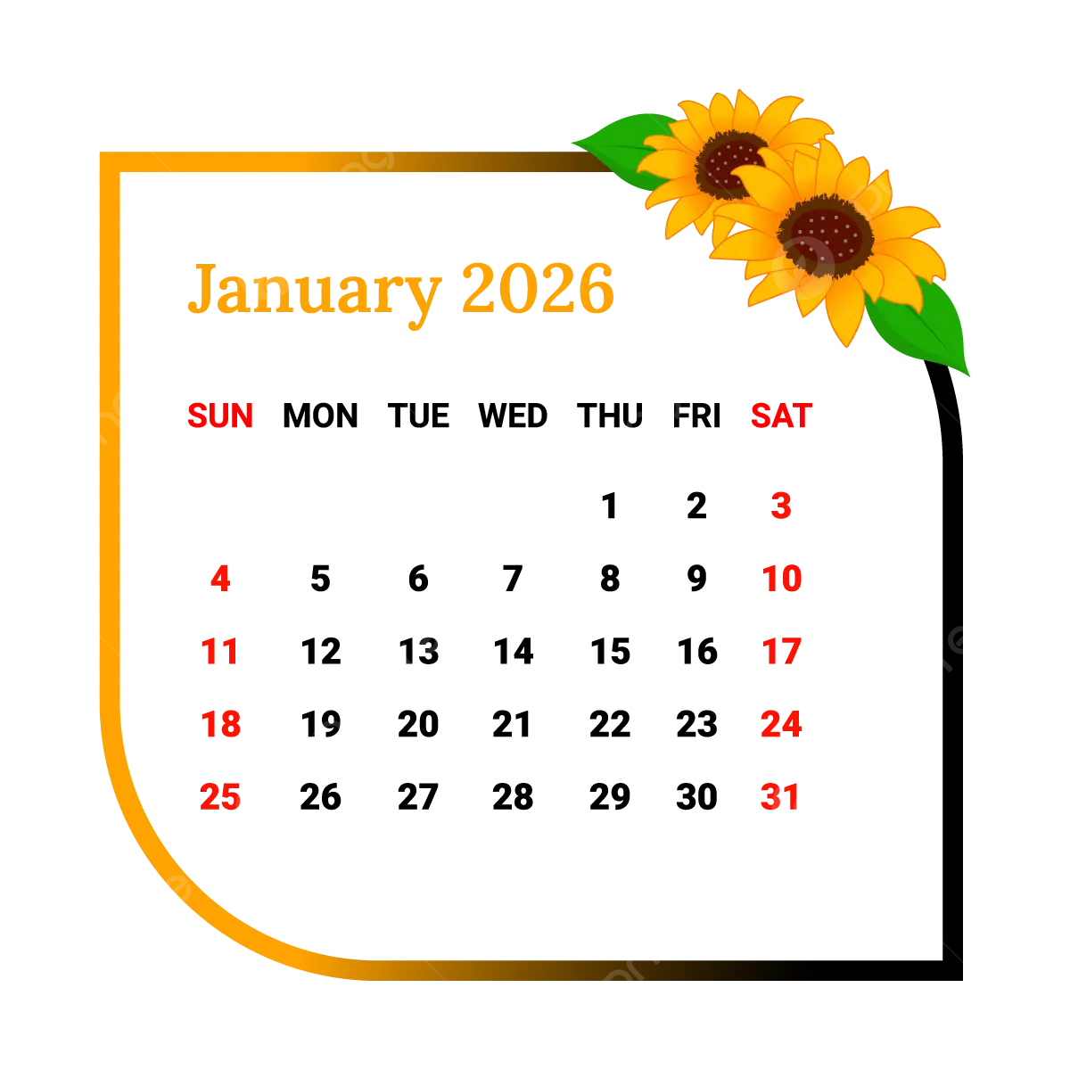2026 January Calendar With Flower Frame Vector Monthly Calendar Calendar January 2026 PNG And Vector With Transparent Background For Free Download