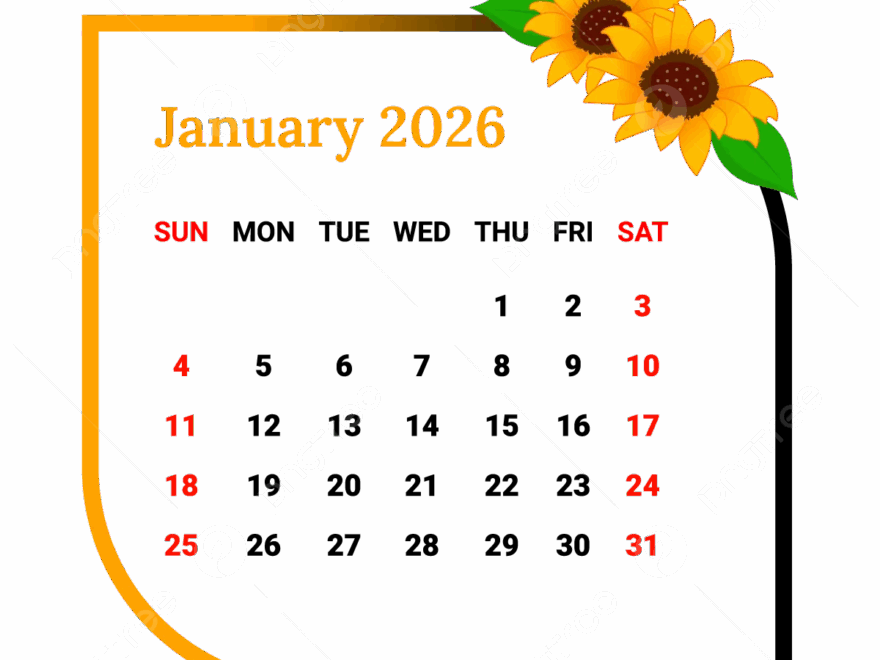 2026 January Calendar With Flower Frame Vector Monthly Calendar Calendar January 2026 PNG And Vector With Transparent Background For Free Download