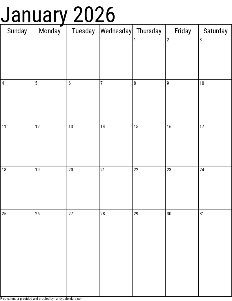 Free Calendar For January 2026