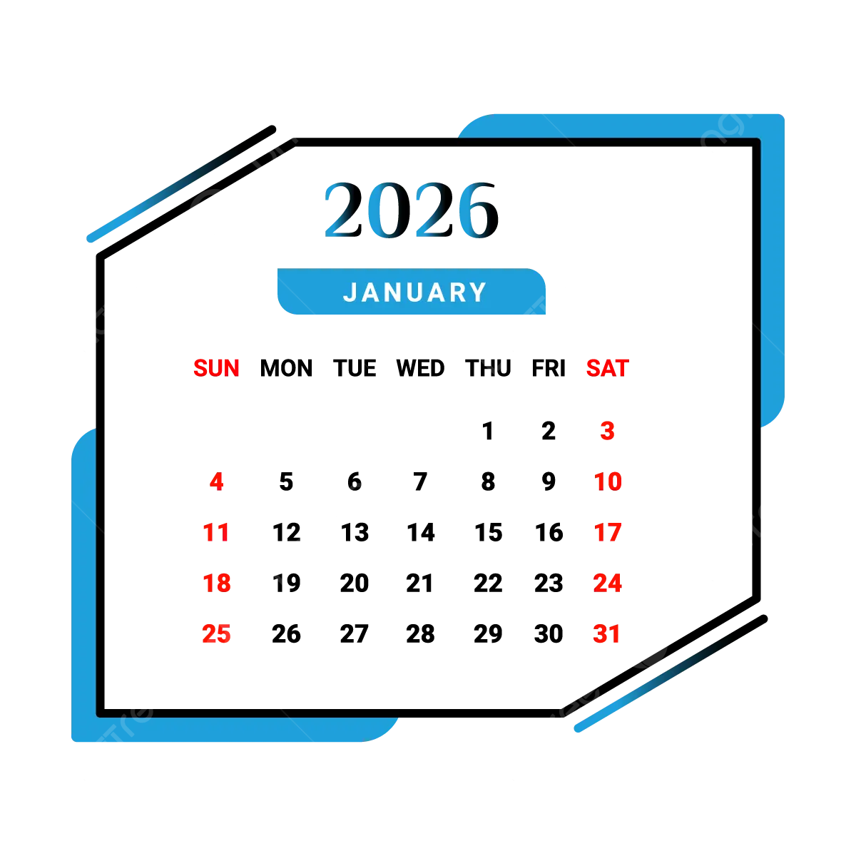 Calendar Clipart January 2026