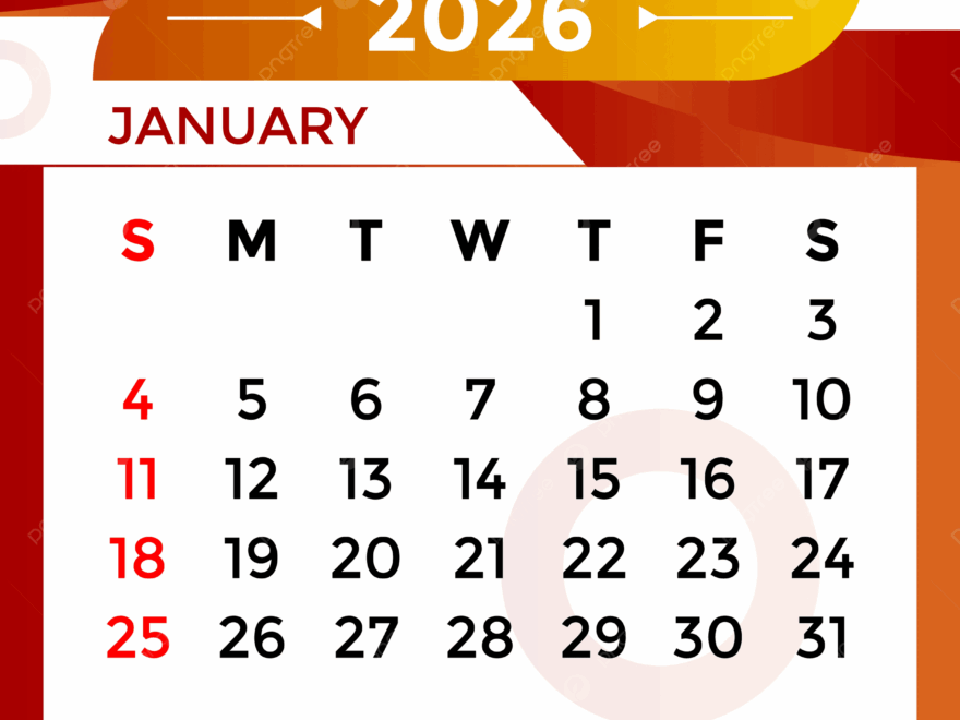 2026 January Month Calendar Vector Template Download On Pngtree