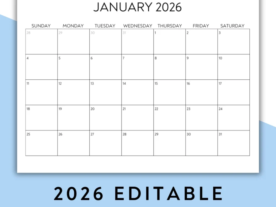 2026 Monthly Calendar Editable Calendar Calendar Template Blank Calendar Printable PDF Minimal Digital Download Editable PDF Etsy