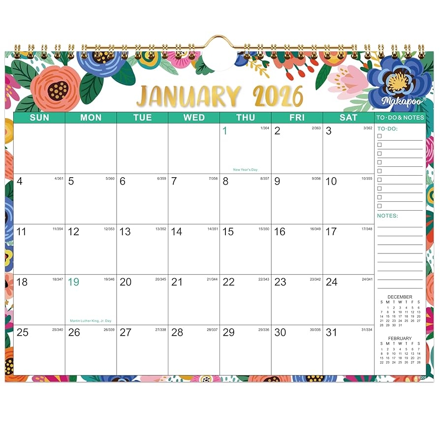 Floral January 2026 Calendar