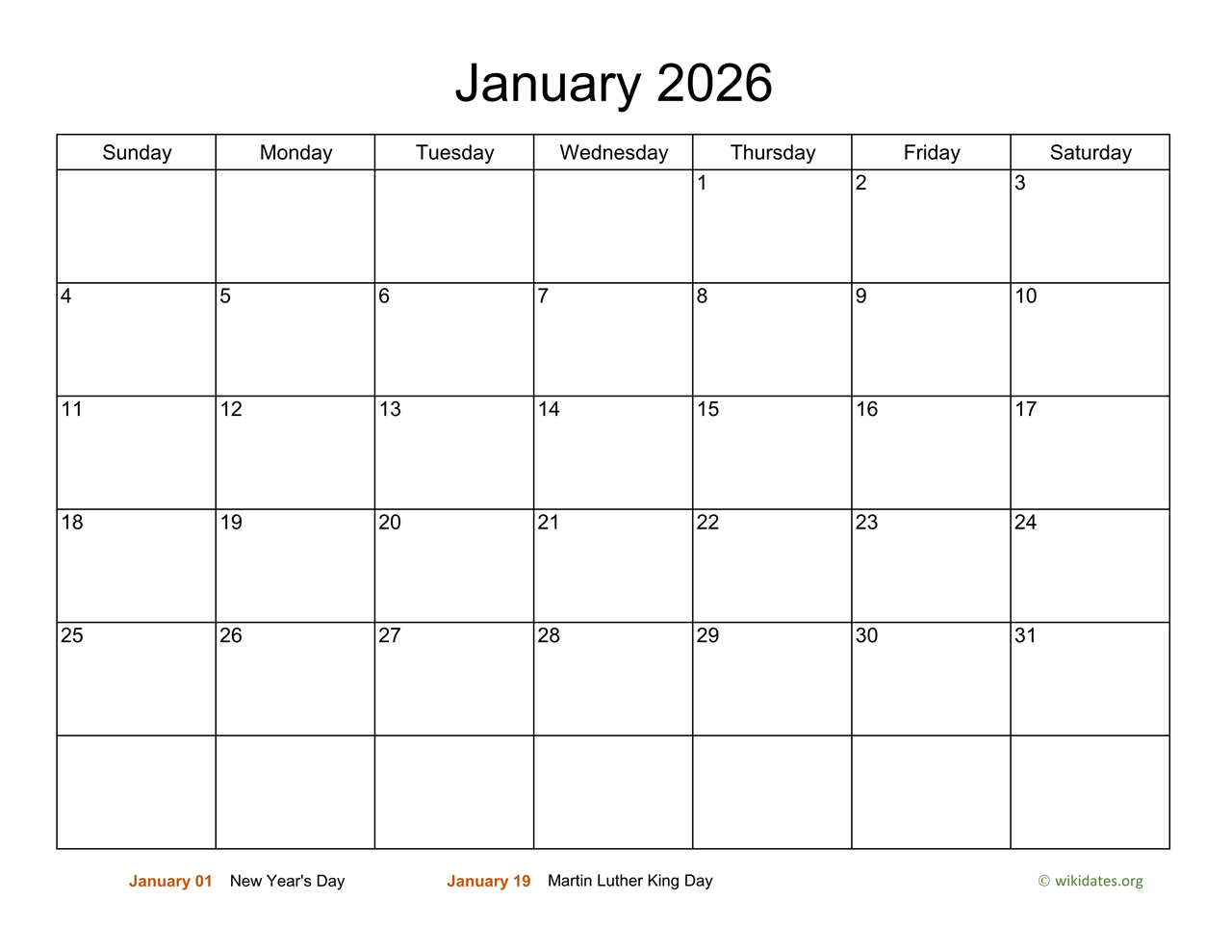 Basic Calendar For January 2026 WikiDates Basic Calendar For January 2026 WikiDates