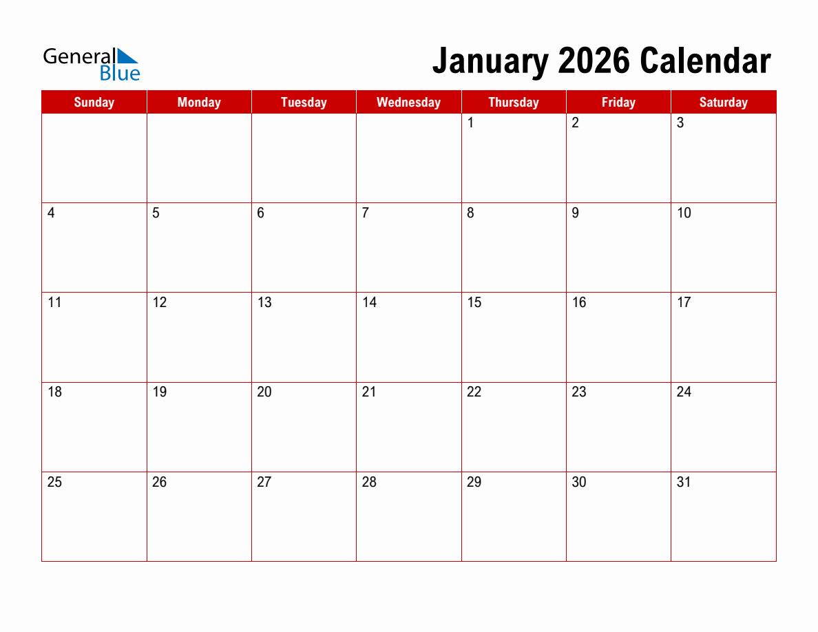 Usa Calendar 2026 January Usa Calendar 2026 January