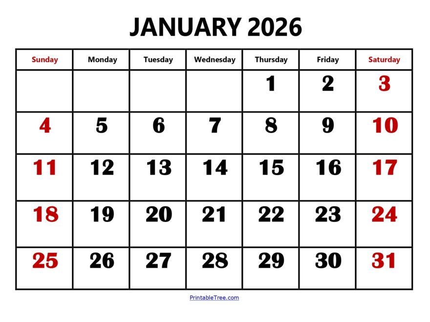 Blank January 2026 Calendar Printable PDF Templates