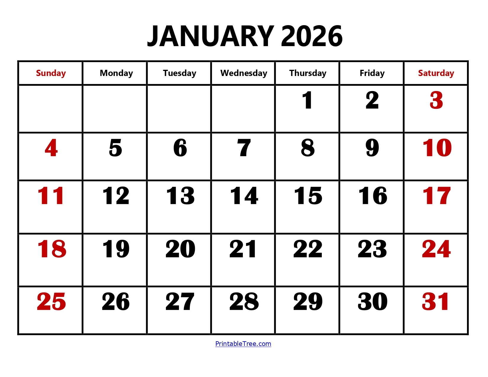 Blank January 2026 Calendar Printable PDF Templates Blank January 2026 Calendar Printable PDF Templates