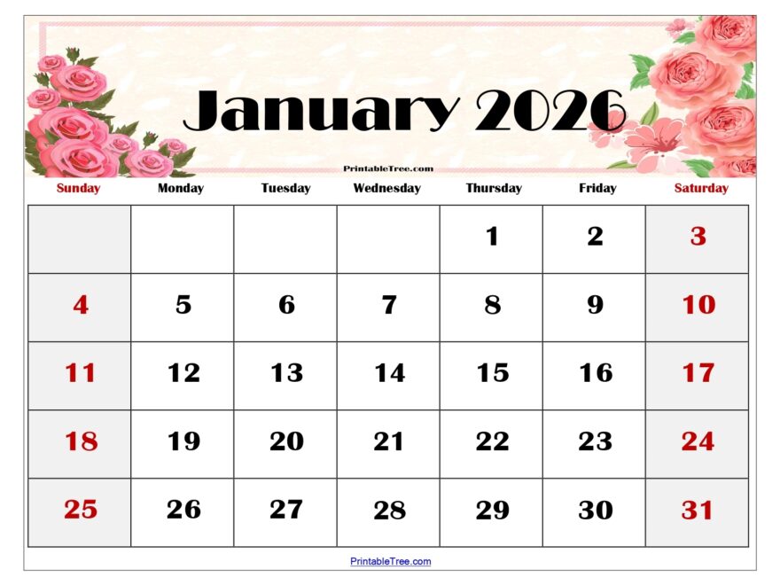 Blank January 2026 Calendar Printable PDF Templates