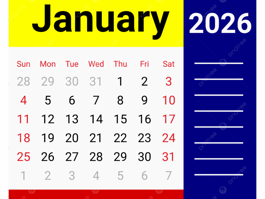 Calendar January 2026 Vector Calendar January 2026 January 2026 Simple Design Calendar PNG And Vector With Transparent Background For Free Download