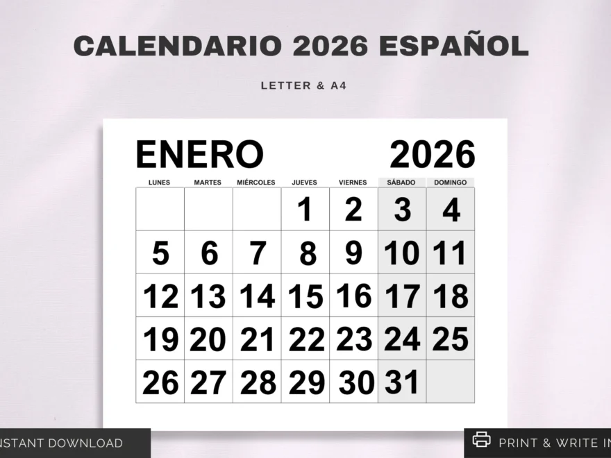 Calendario 2026 En Espa ol Printable 2026 Spanish Calendar Inicio Domingo Y Lunes Letra A4 Calendario Calendario Espa ol Imprimible Etsy