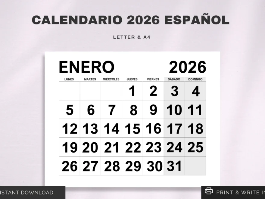 Calendario 2026 En Espa ol Printable 2026 Spanish Calendar Inicio Domingo Y Lunes Letra A4 Calendario Calendario Espa ol Imprimible Etsy