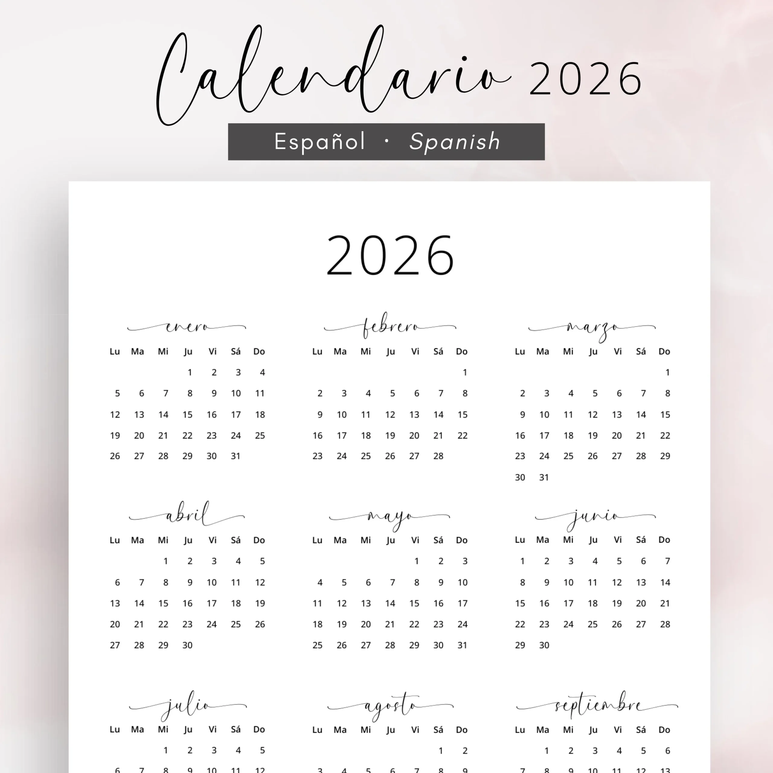 January Spanish Calendar 2026 January Spanish Calendar 2026